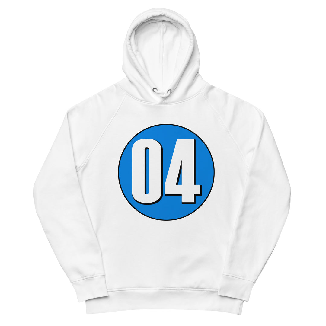 Unisex pullover hoodie: White on Blue 04