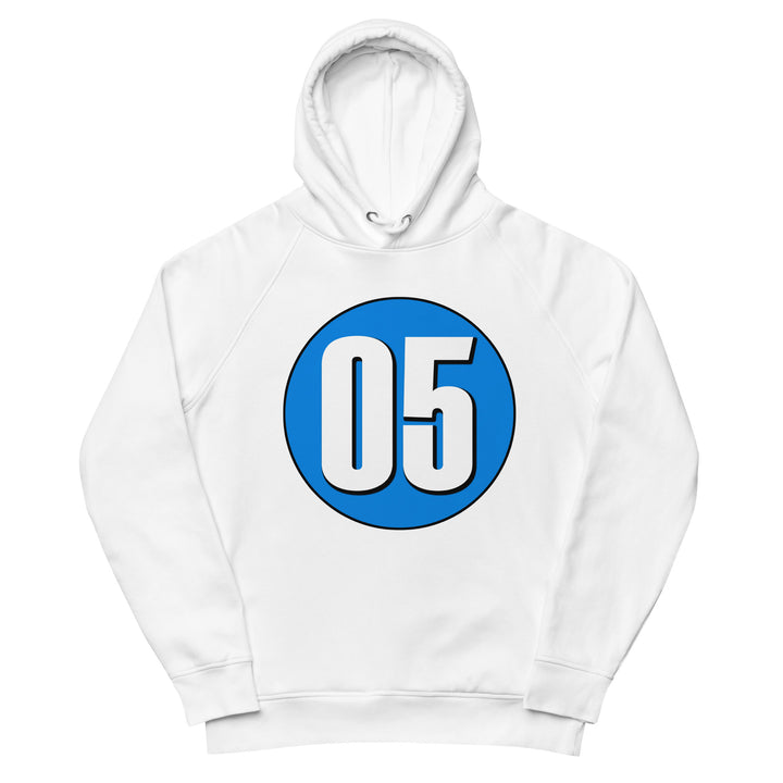 Unisex pullover hoodie: White on Blue 05