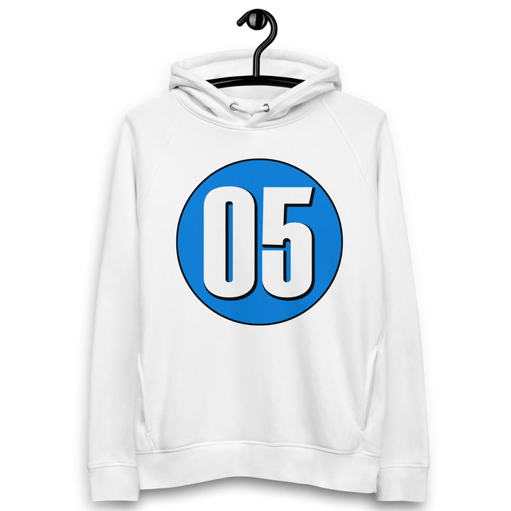 Unisex pullover hoodie: White on Blue 05