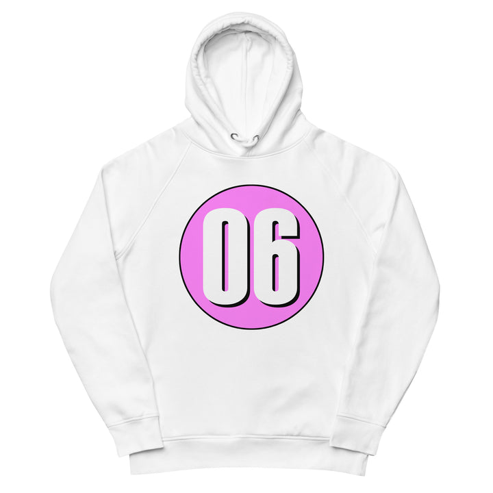 Unisex pullover hoodie: White on Pink 06