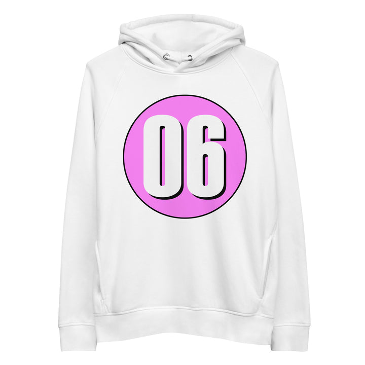 Unisex pullover hoodie: White on Pink 06