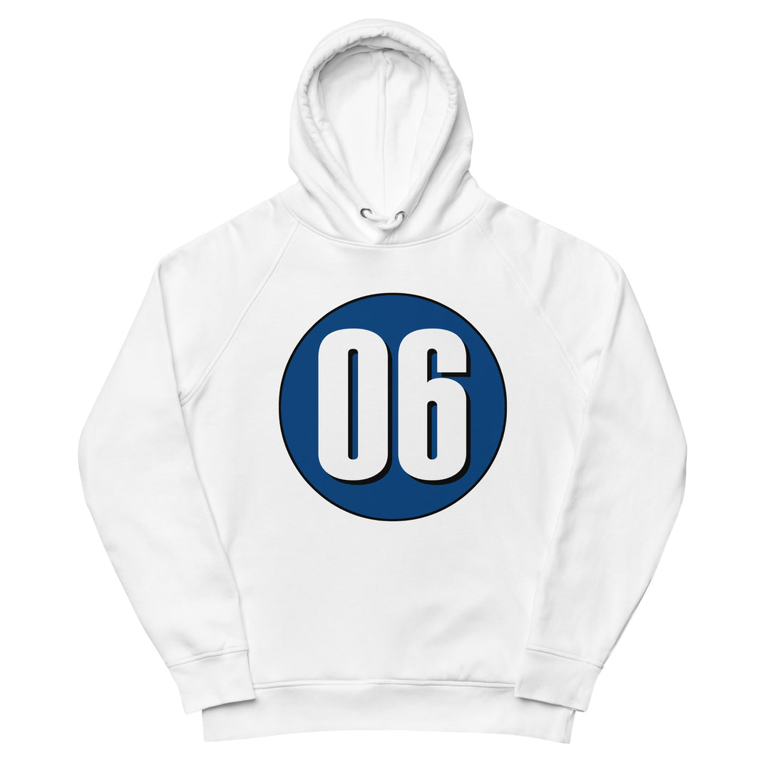 Unisex pullover hoodie: White on Navy Blue 06