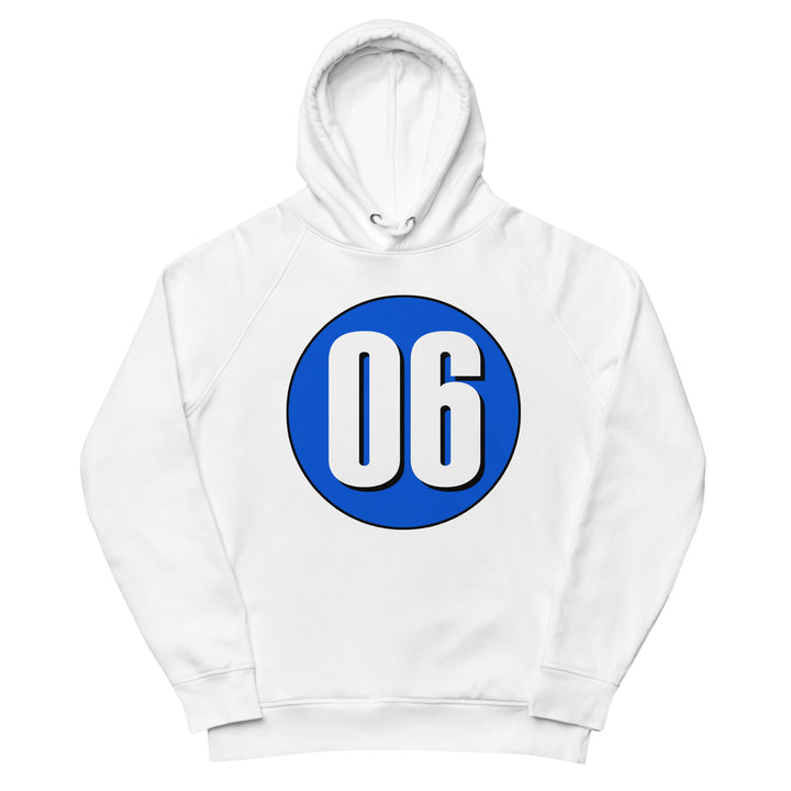 Unisex pullover hoodie: White on Periwinkle 06