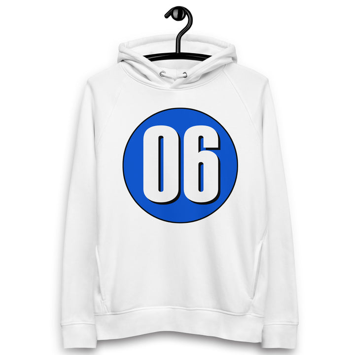 Unisex pullover hoodie: White on Periwinkle 06