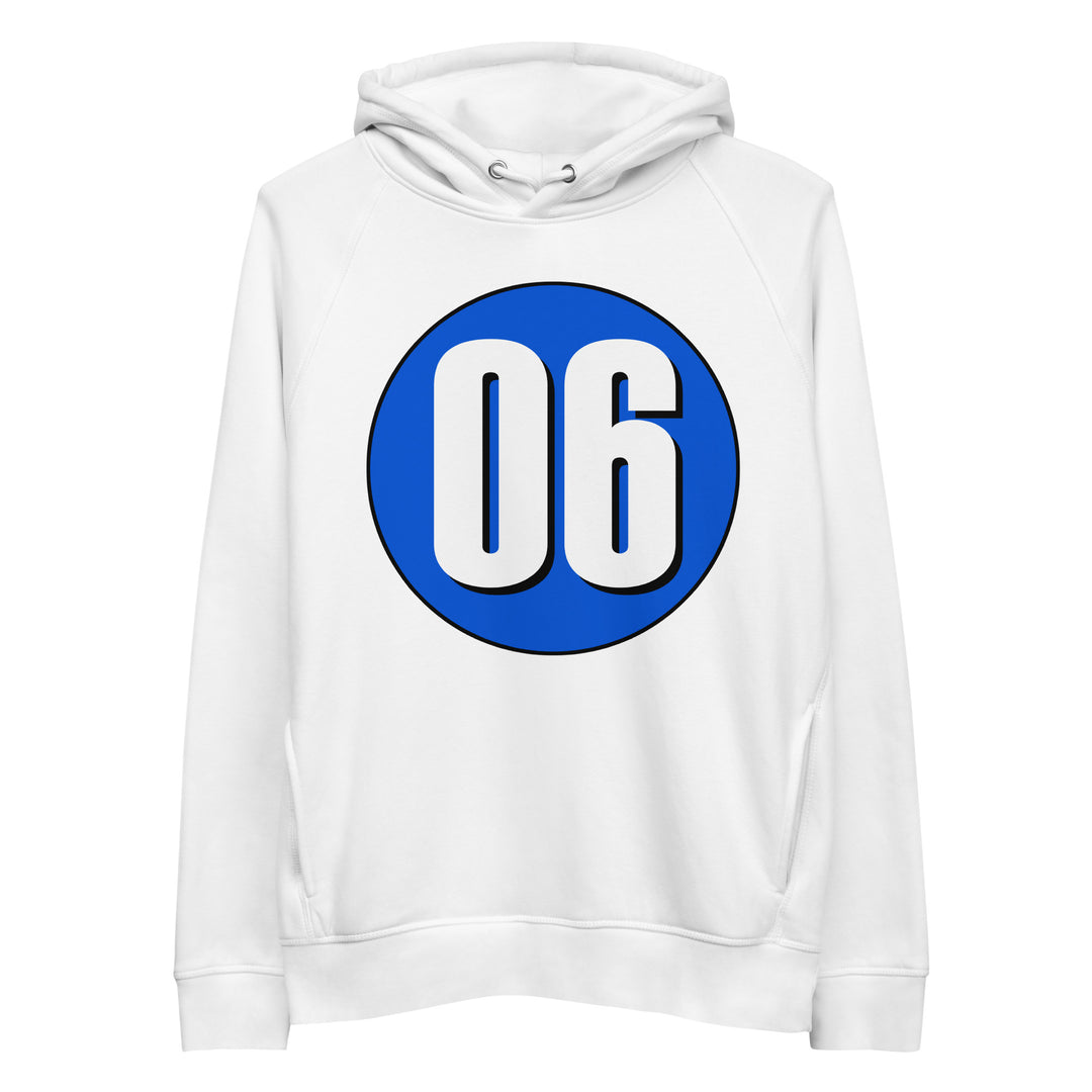 Unisex pullover hoodie: White on Periwinkle 06