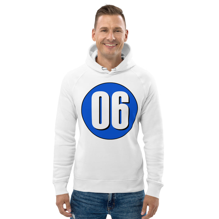 Unisex pullover hoodie: White on Periwinkle 06