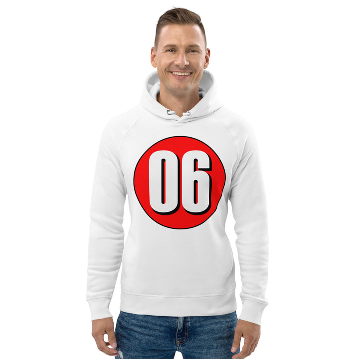 Unisex pullover hoodie: White on Red 06