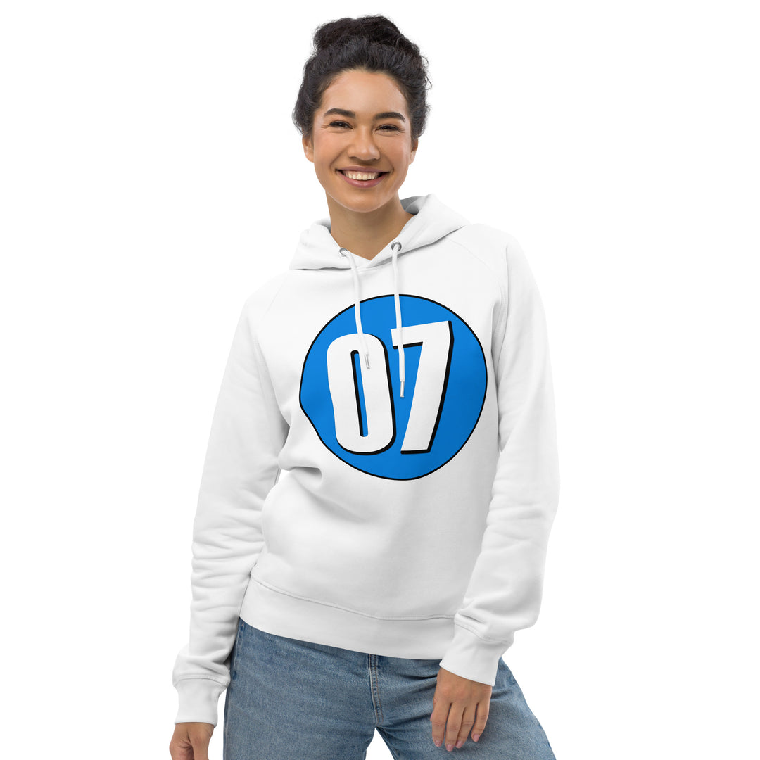 Unisex pullover hoodie: White on Blue 07