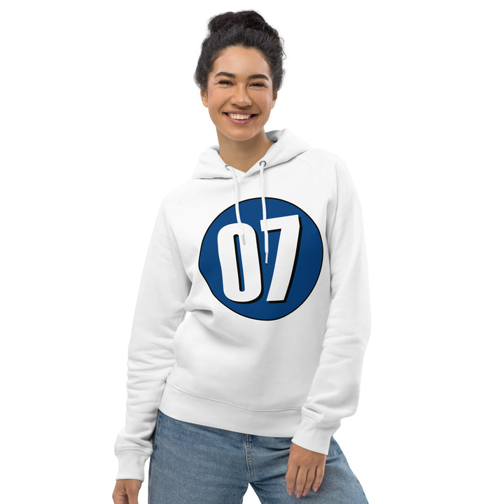 Unisex pullover hoodie: White on Navy Blue 07