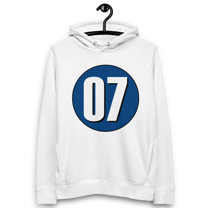 Unisex pullover hoodie: White on Navy Blue 07