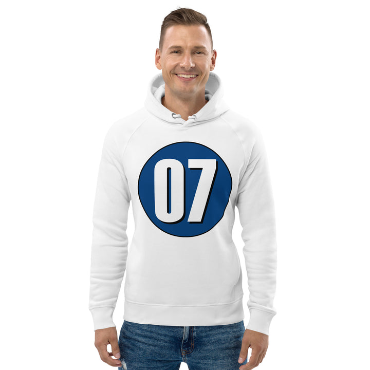 Unisex pullover hoodie: White on Navy Blue 07