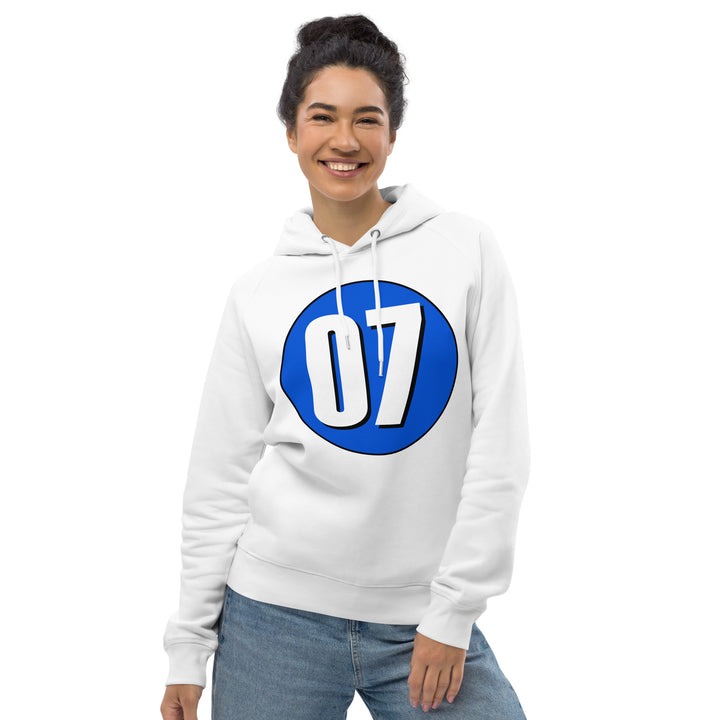 Unisex pullover hoodie: White on Periwinkle 07