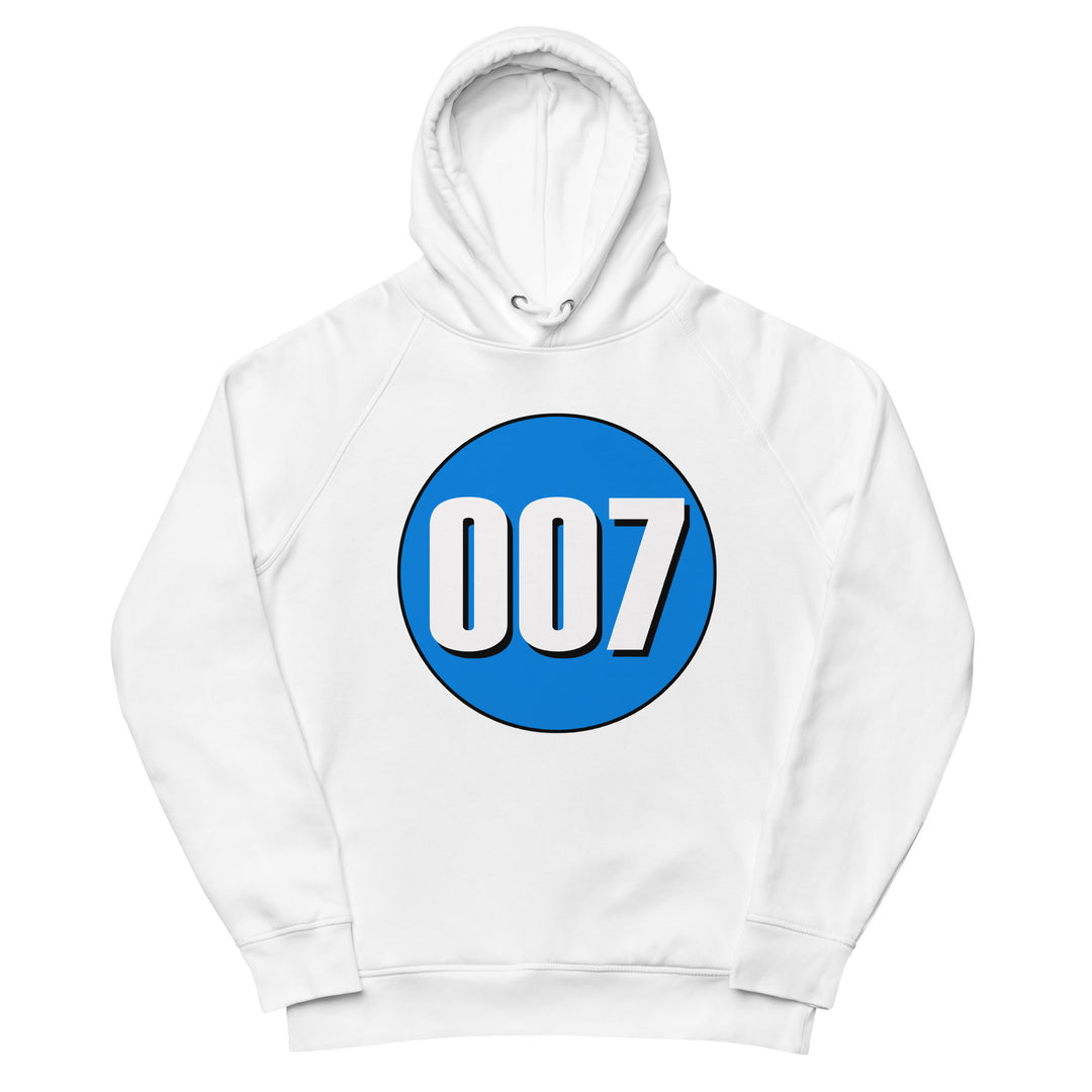 Unisex pullover hoodie: White on Blue 007