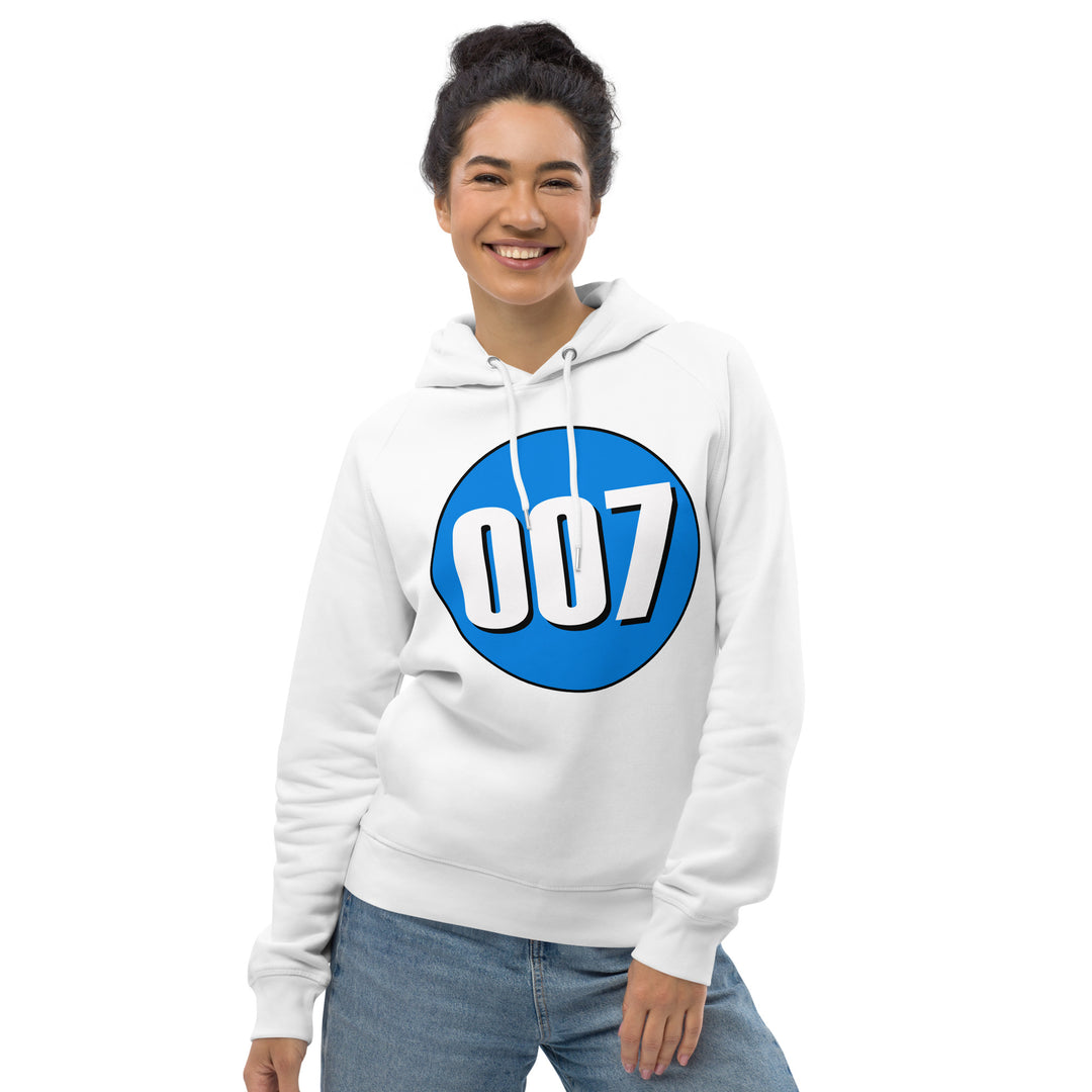 Unisex pullover hoodie: White on Blue 007