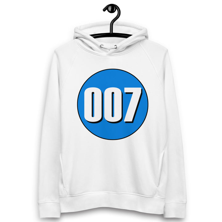 Unisex pullover hoodie: White on Blue 007