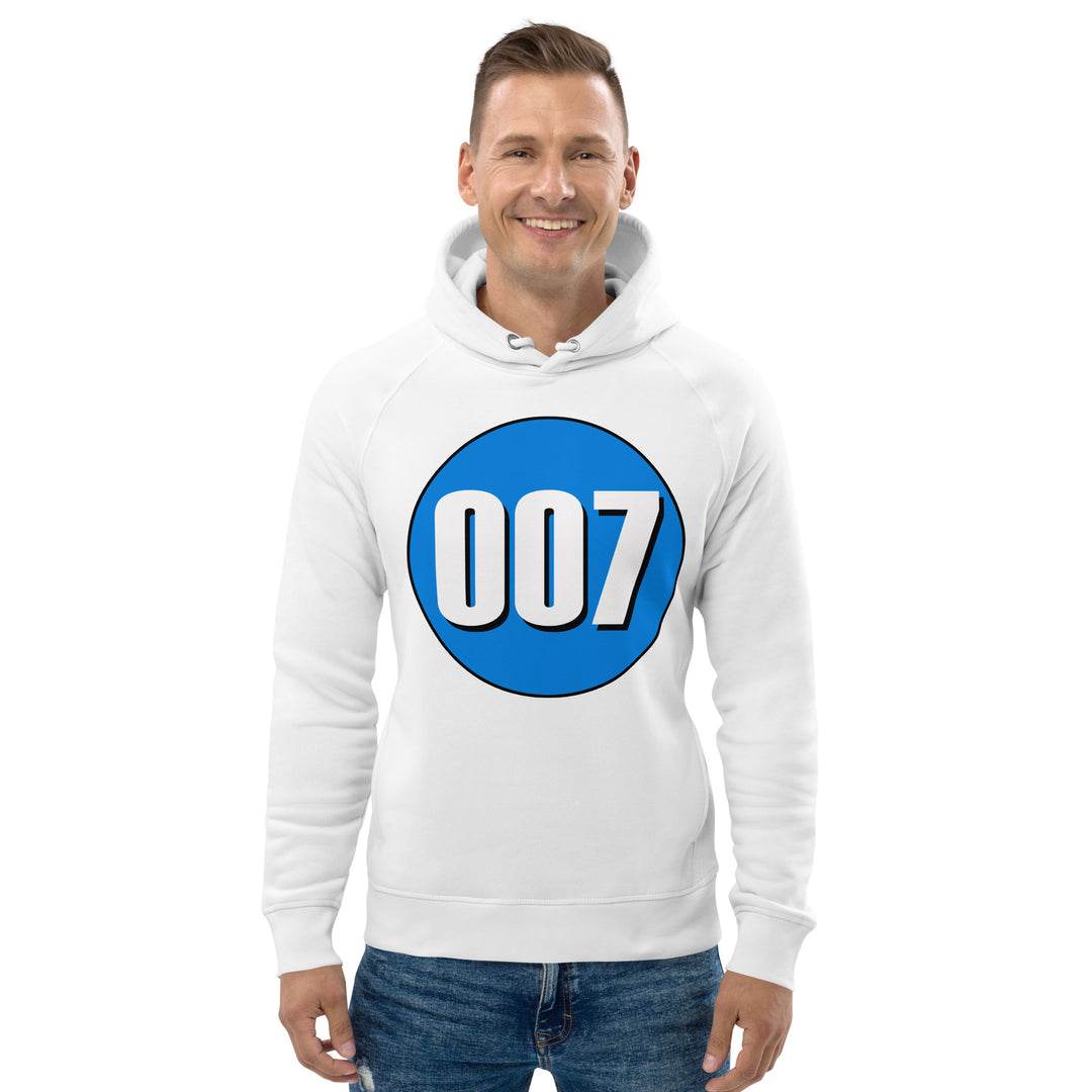 Unisex pullover hoodie: White on Blue 007