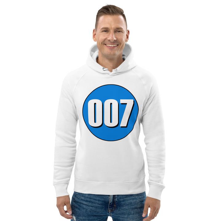 Unisex pullover hoodie: White on Blue 007