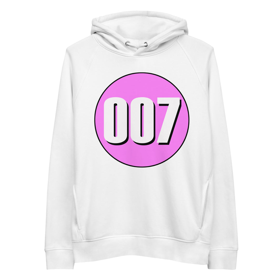 Unisex pullover hoodie: White on Pink 007