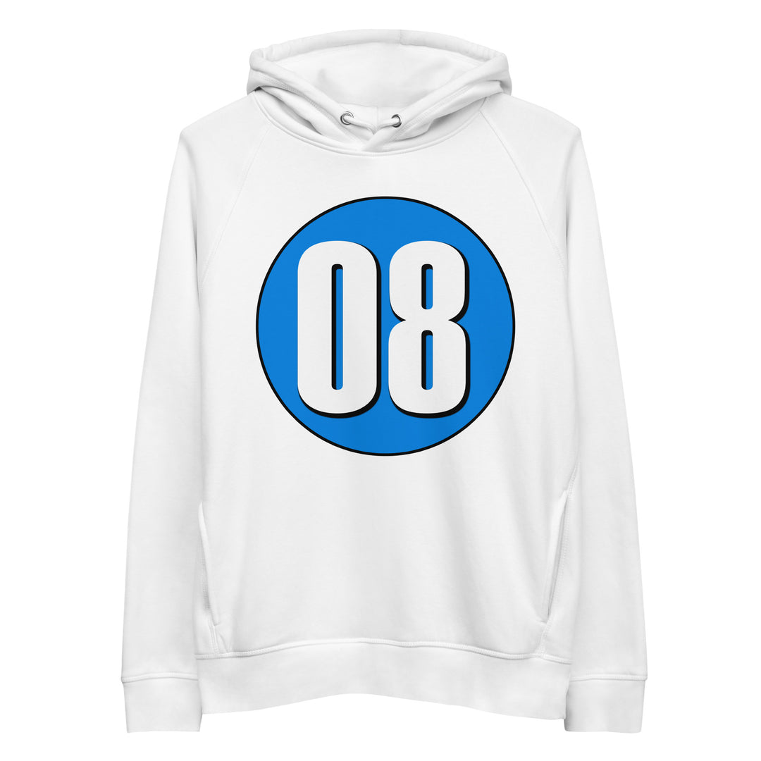 Unisex pullover hoodie: White on Blue 08