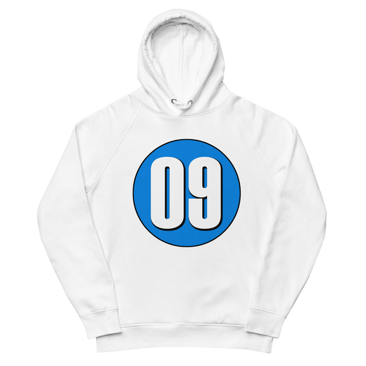 Unisex pullover hoodie: White on Blue 09