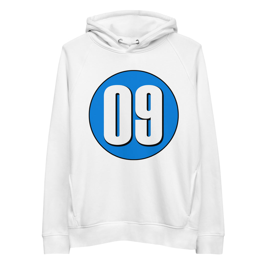 Unisex pullover hoodie: White on Blue 09