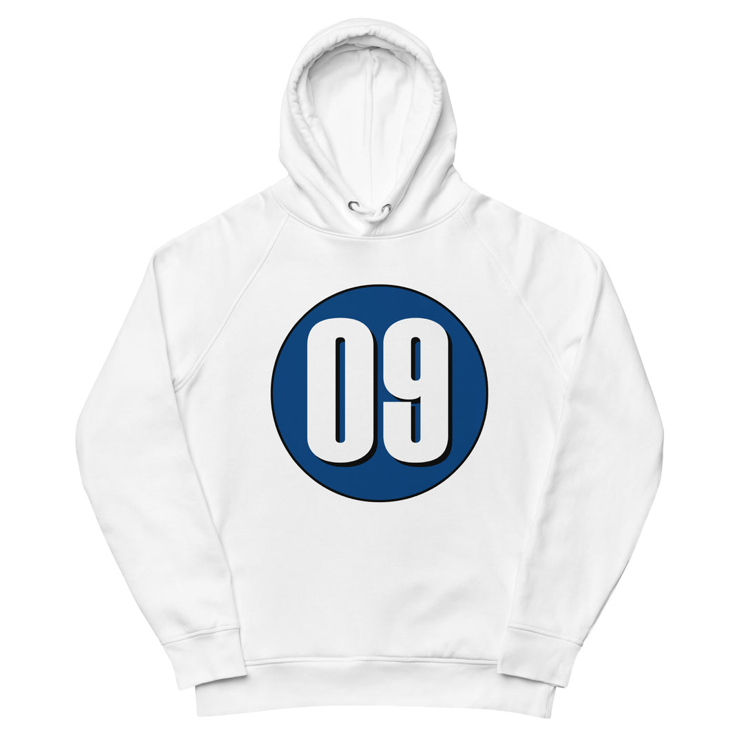 Unisex pullover hoodie: White on Navy Blue 09