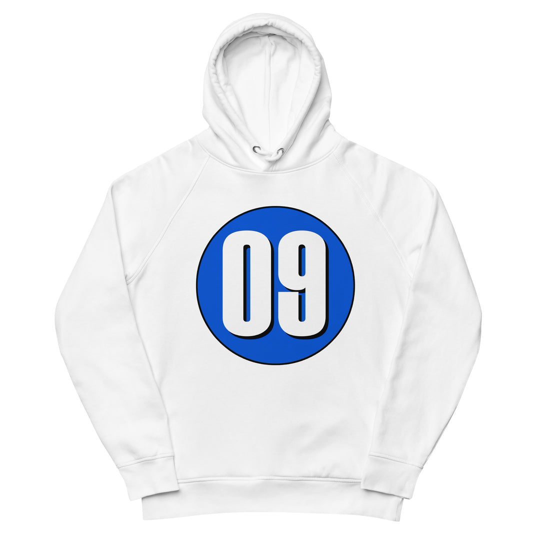 Unisex pullover hoodie: White on Periwinkle 09