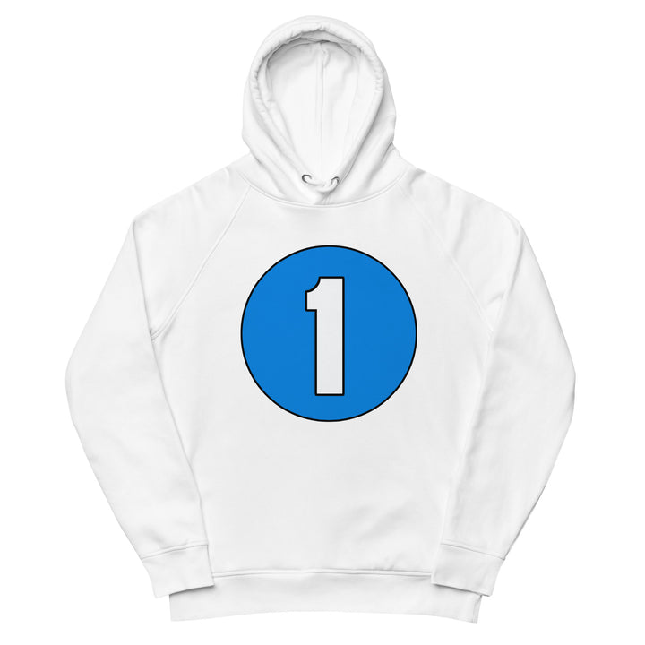 Unisex pullover hoodie: White on Blue 1