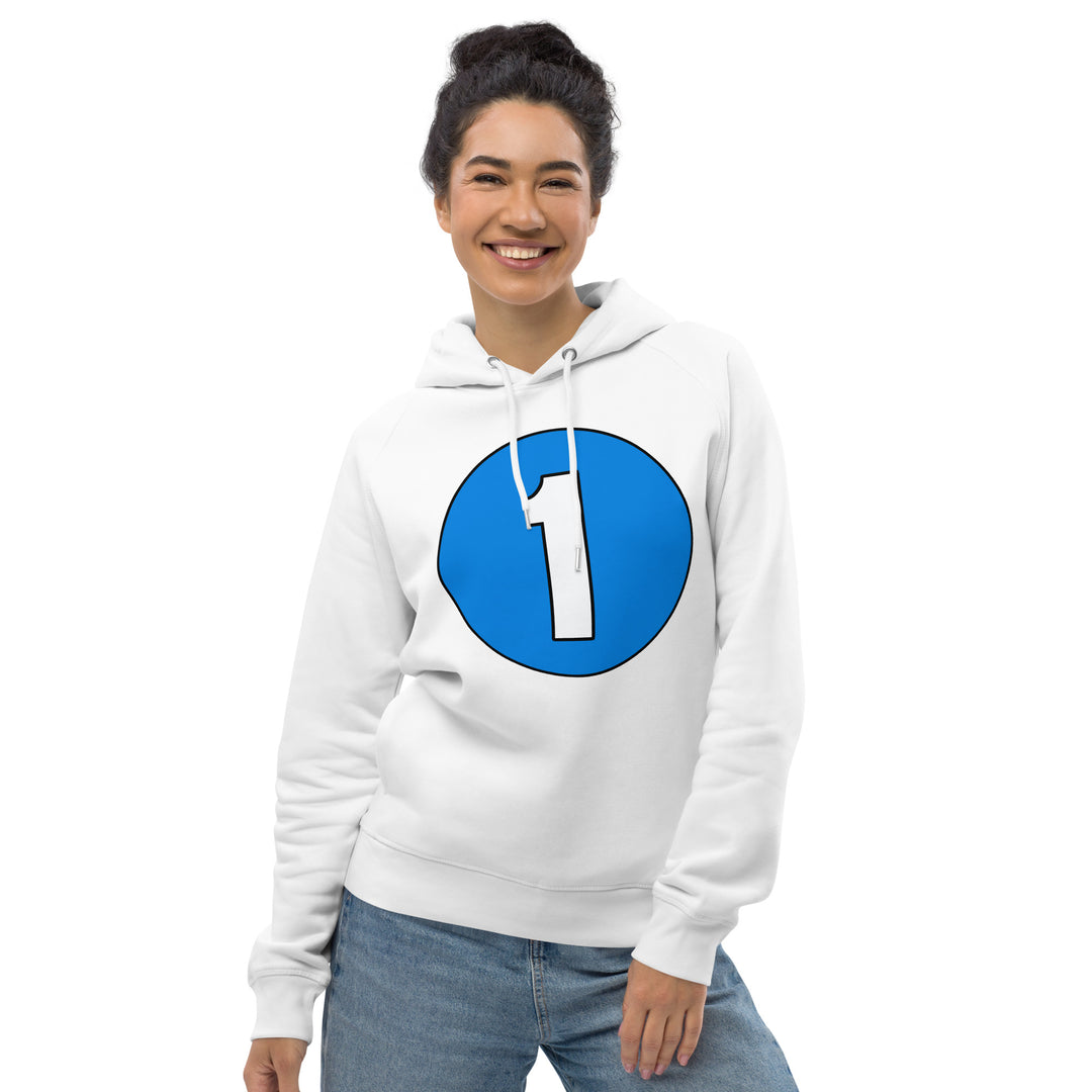 Unisex pullover hoodie: White on Blue 1