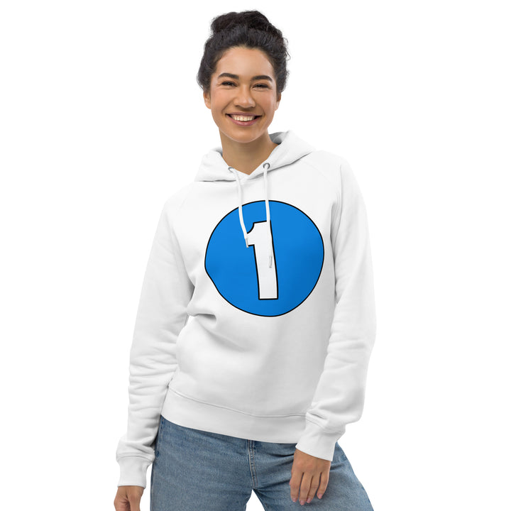 Unisex pullover hoodie: White on Blue 1