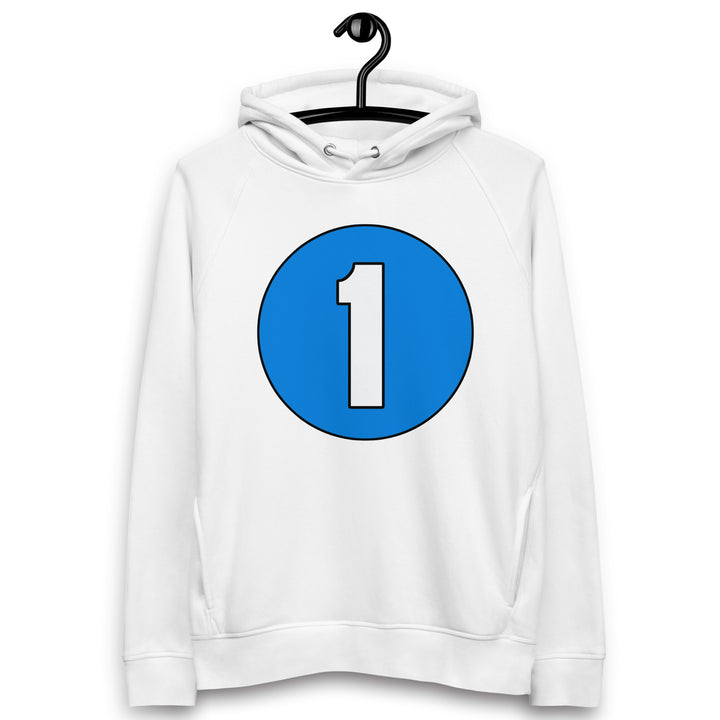 Unisex pullover hoodie: White on Blue 1