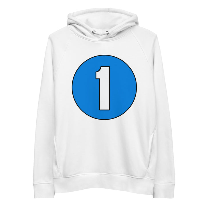 Unisex pullover hoodie: White on Blue 1