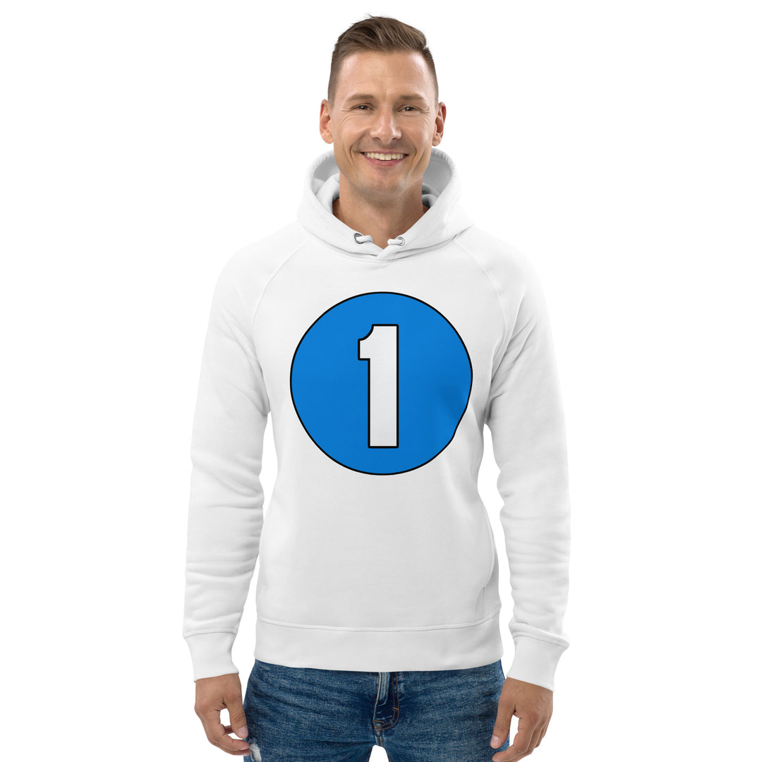 Unisex pullover hoodie: White on Blue 1