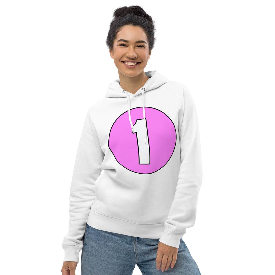 Unisex pullover hoodie: White on Pink 1