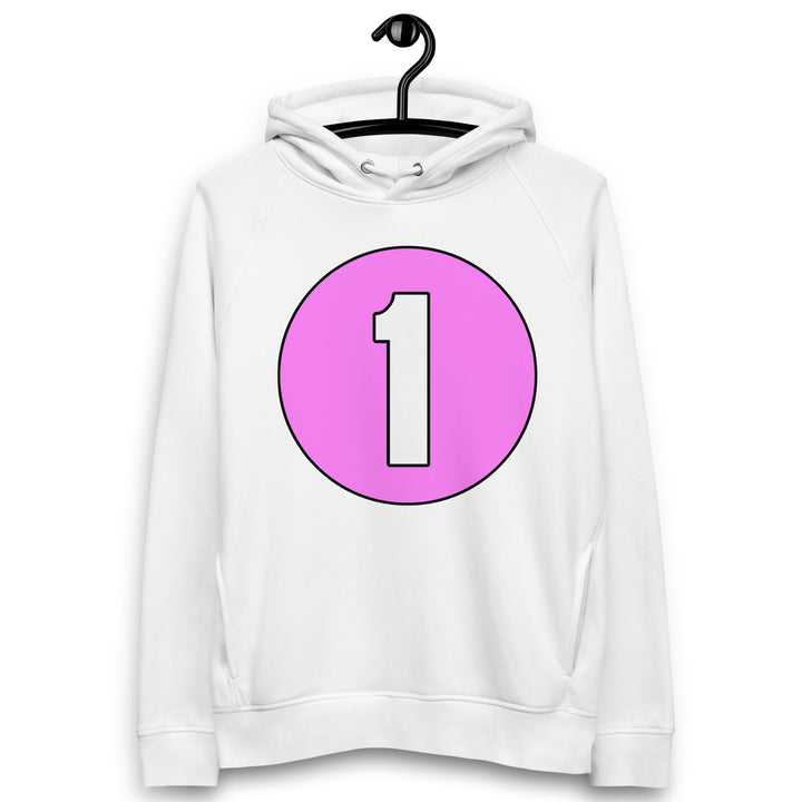 Unisex pullover hoodie: White on Pink 1