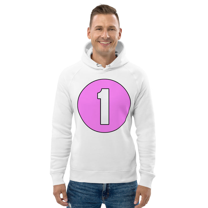 Unisex pullover hoodie: White on Pink 1