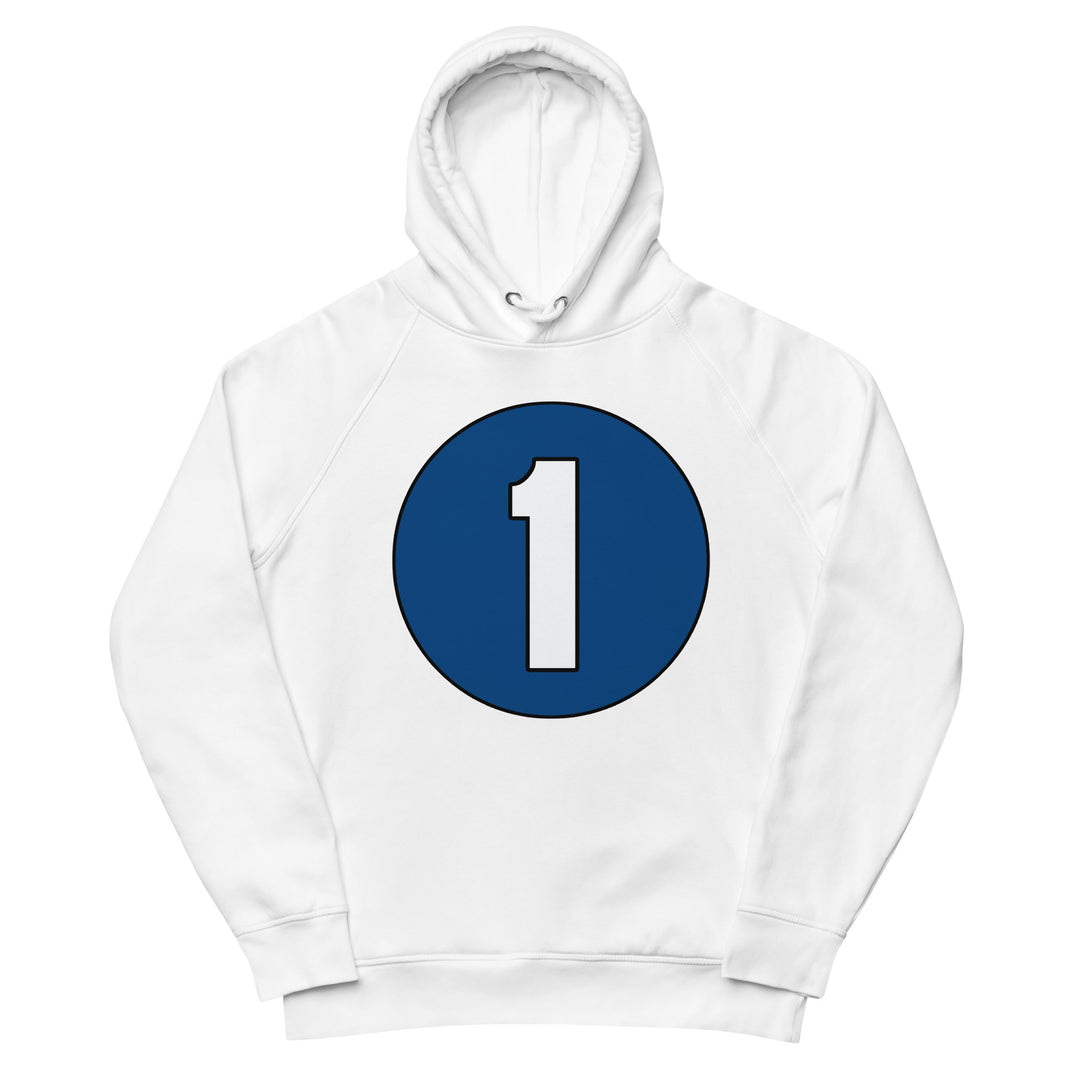 Unisex pullover hoodie: White on Navy Blue 1