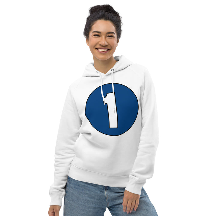 Unisex pullover hoodie: White on Navy Blue 1