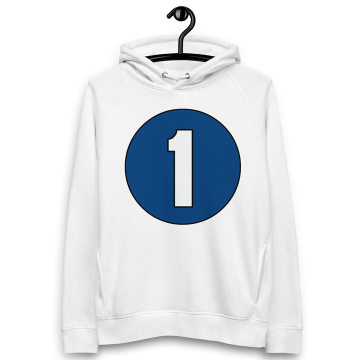 Unisex pullover hoodie: White on Navy Blue 1