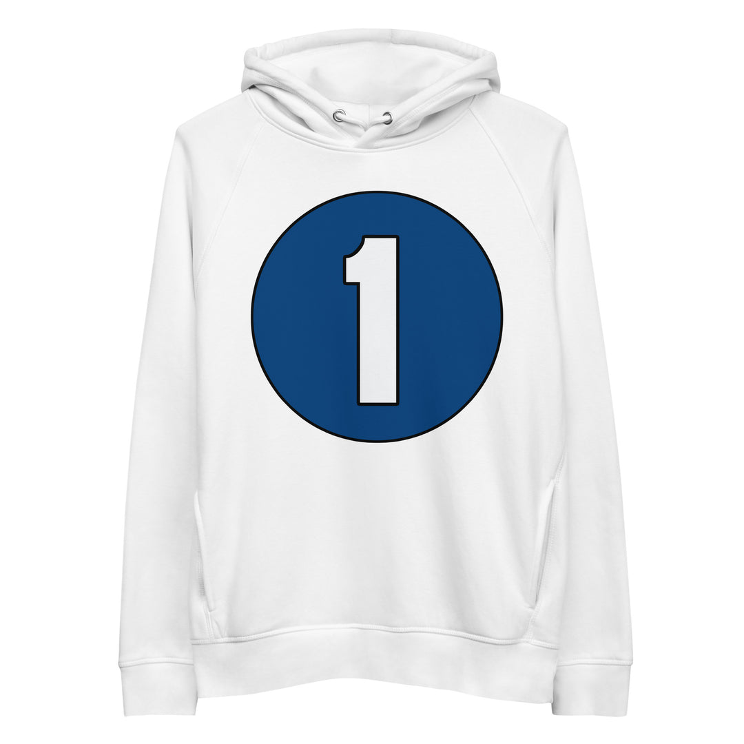 Unisex pullover hoodie: White on Navy Blue 1