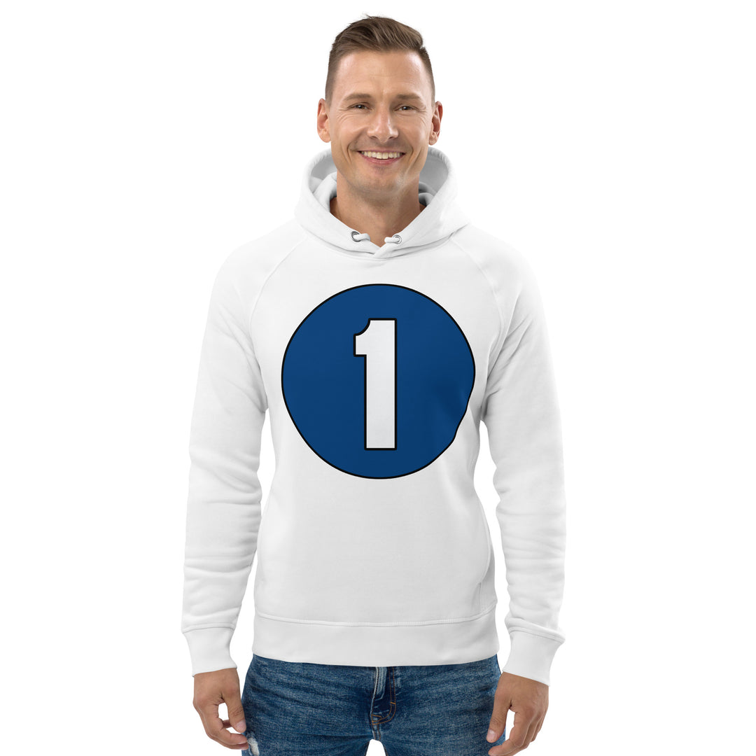 Unisex pullover hoodie: White on Navy Blue 1