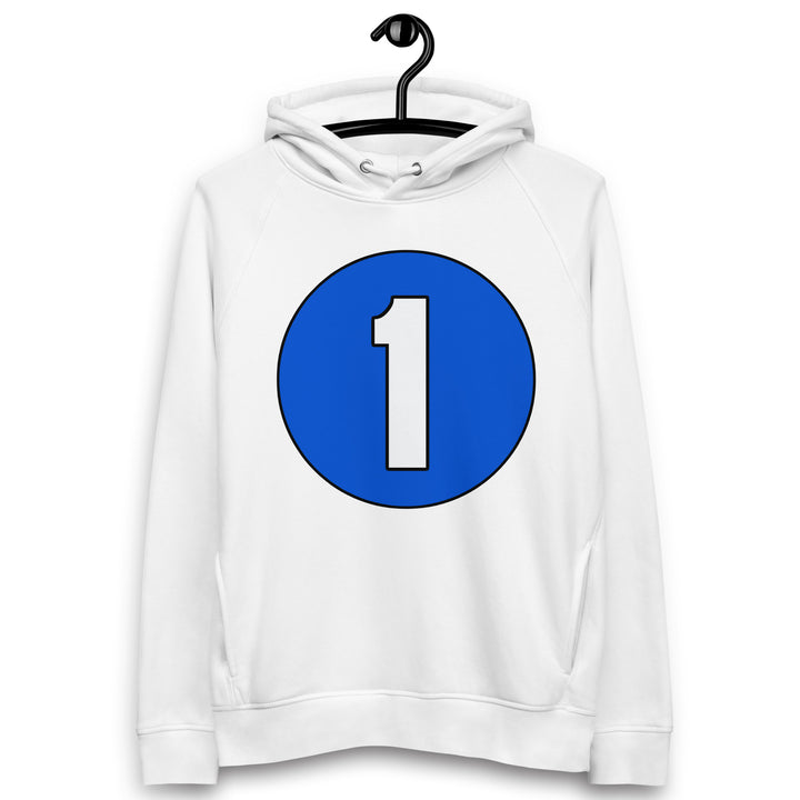 Unisex pullover hoodie: White on Periwinkle 1