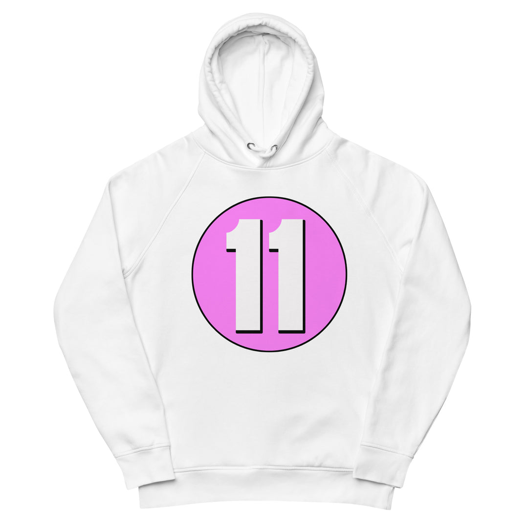 Unisex pullover hoodie: White on Pink 11