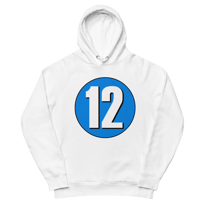 Unisex pullover hoodie: White on Blue 12