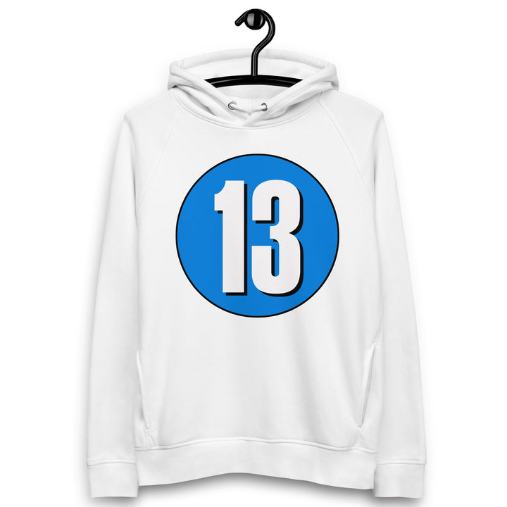 Unisex pullover hoodie: White on Blue 13