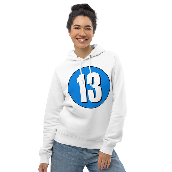 Unisex pullover hoodie: White on Blue 13