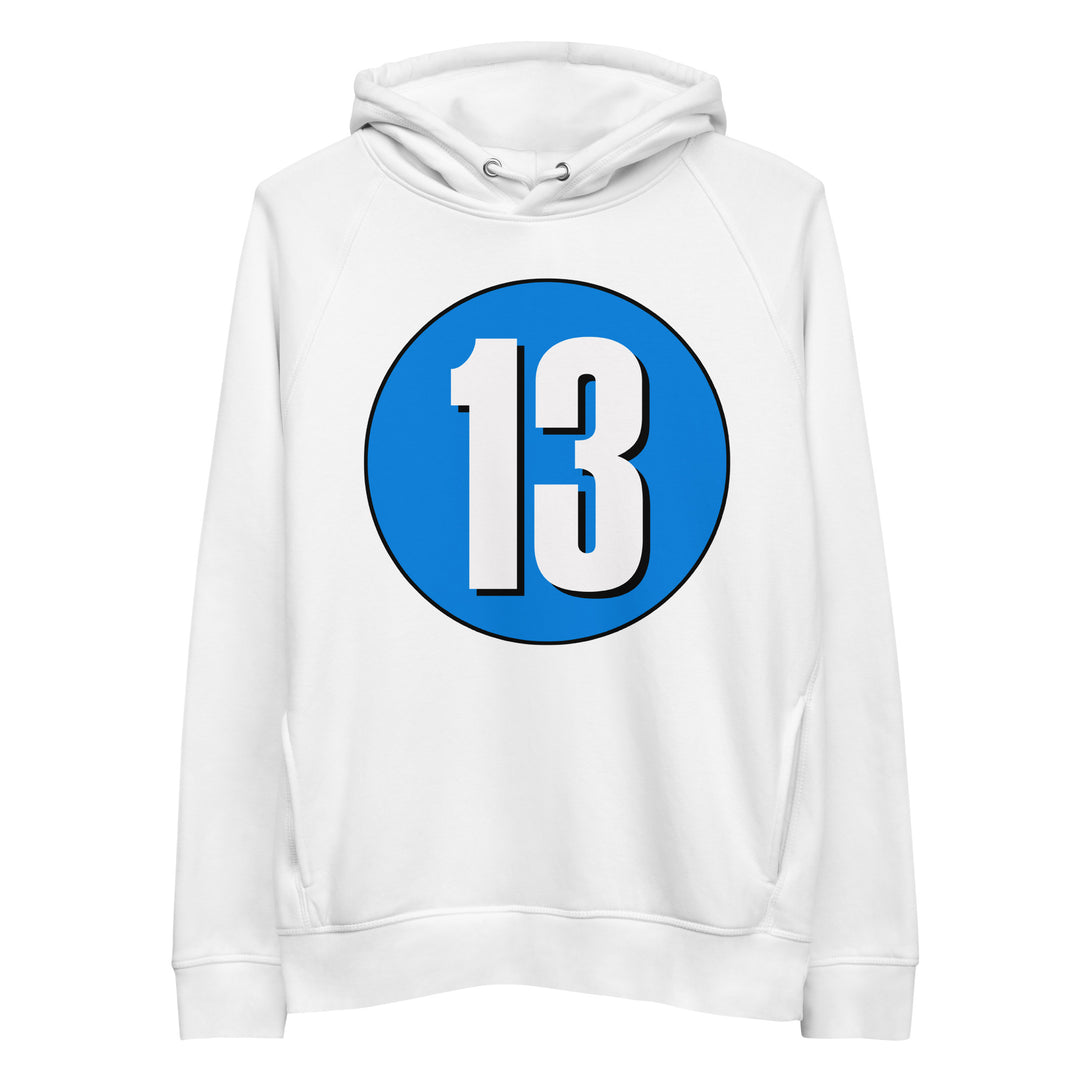 Unisex pullover hoodie: White on Blue 13