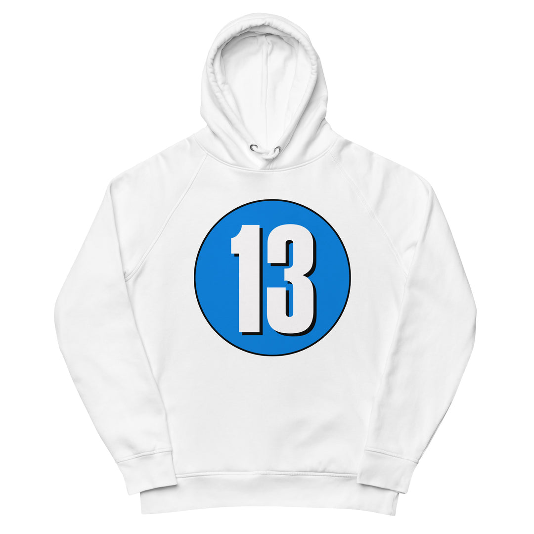 Unisex pullover hoodie: White on Blue 13