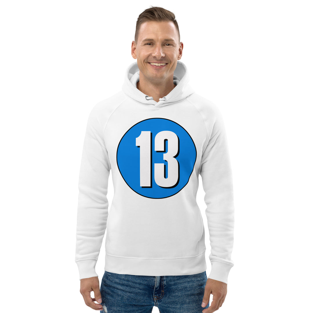 Unisex pullover hoodie: White on Blue 13