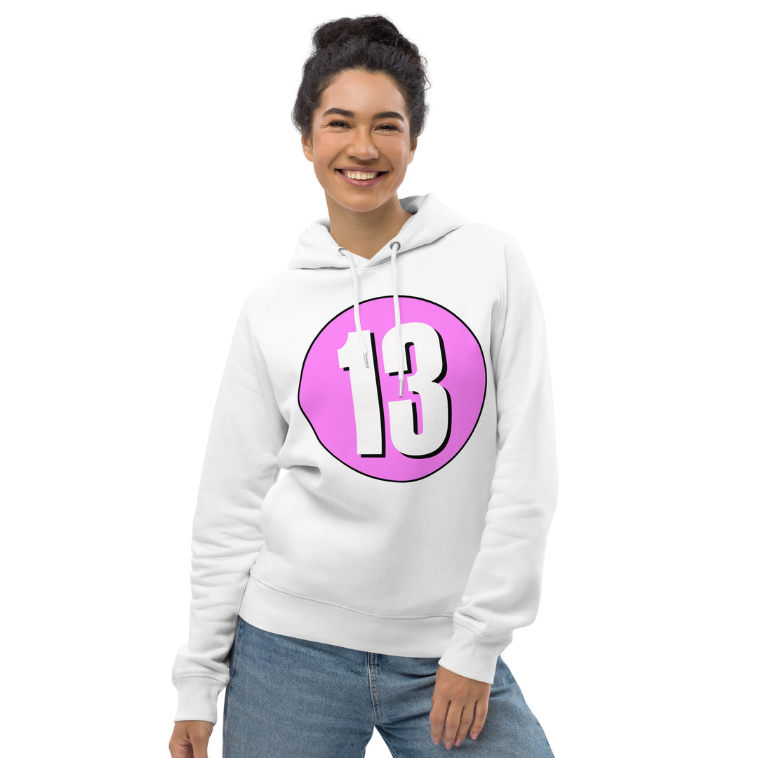 Unisex pullover hoodie: White on Pink 13